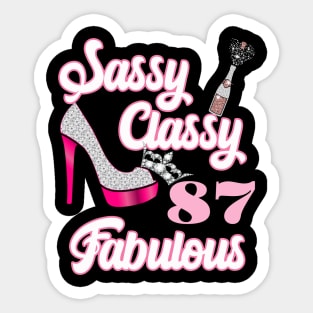 Sassy Classy 87 Fabulous-87th Birthday Gifts Sticker